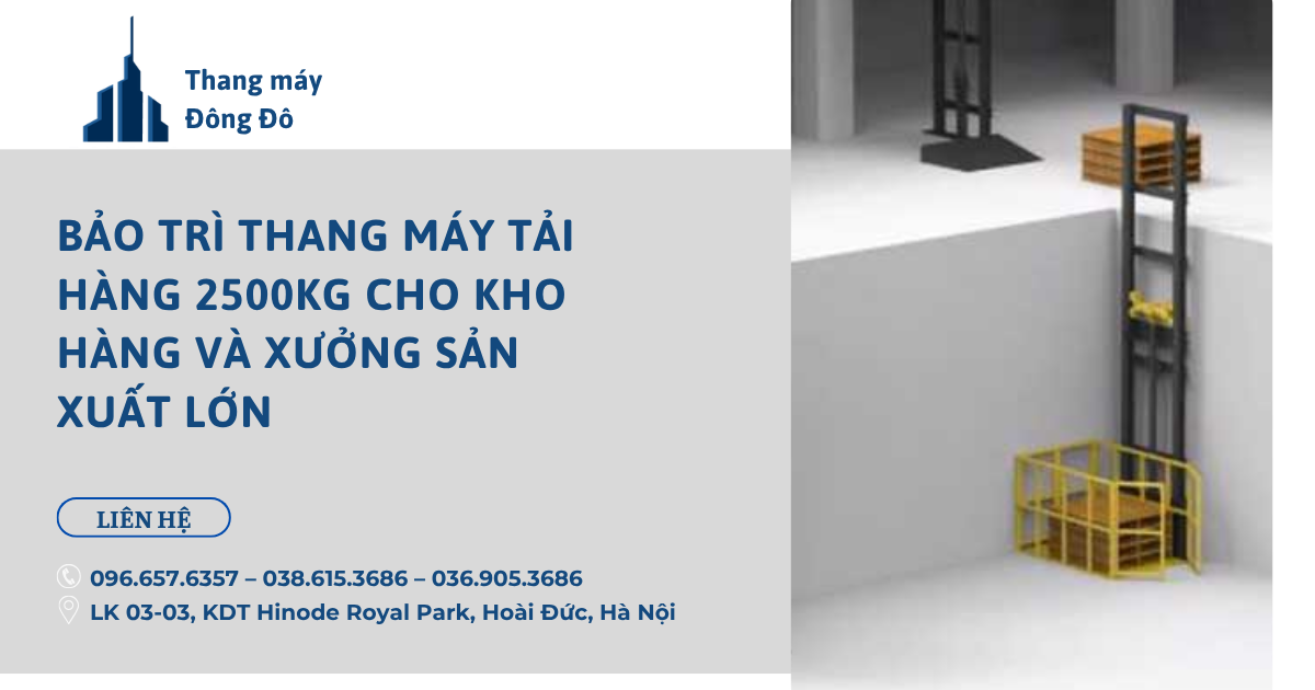 Bảo trì thang máy tải hàng 2500kg cho kho hàng và xưởng sản xuất lớn